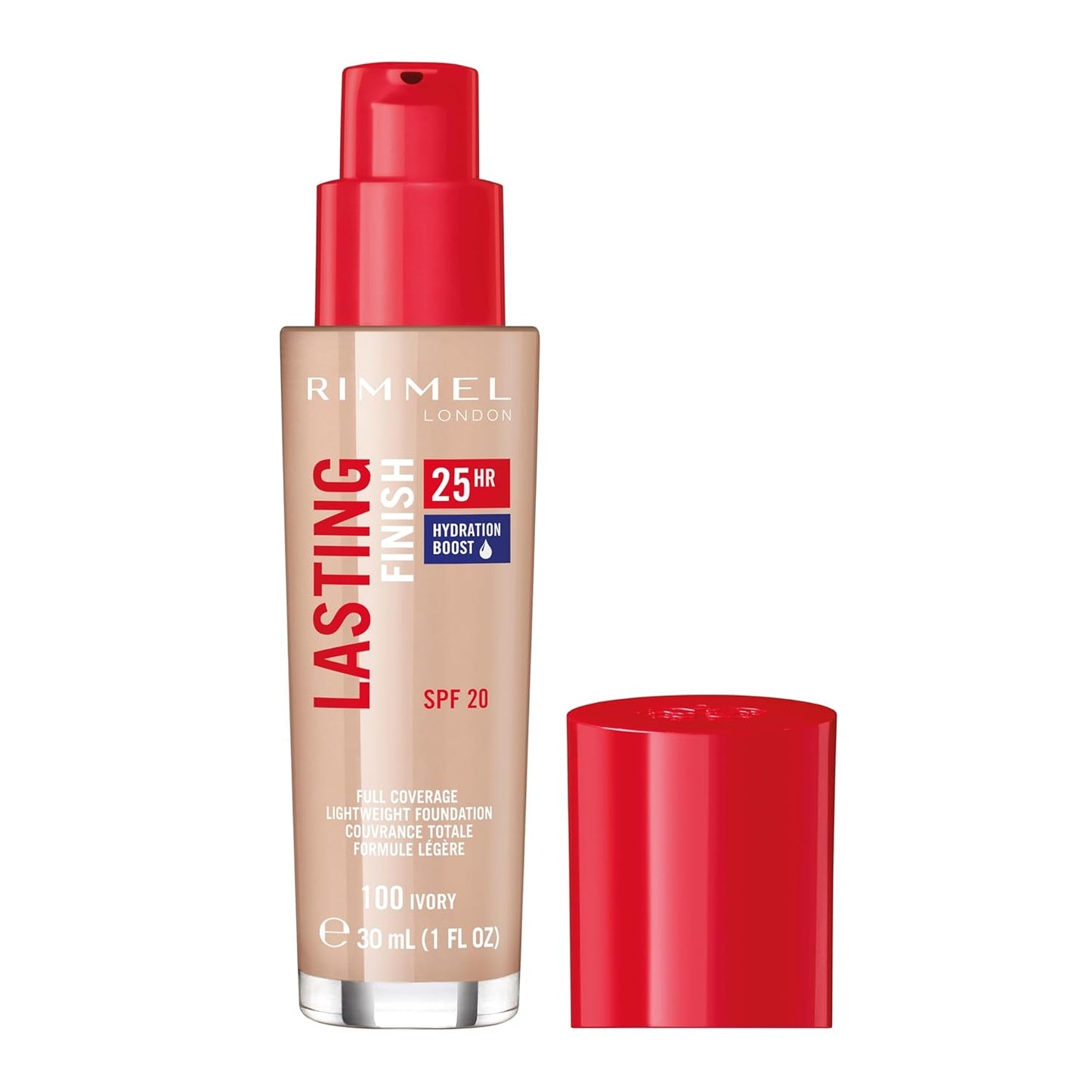Rimmel London Lasting Finish 25HR - 100 Ivory - Foundation, 25-Hour Wear, Full Coverage, Waterproof, 1oz