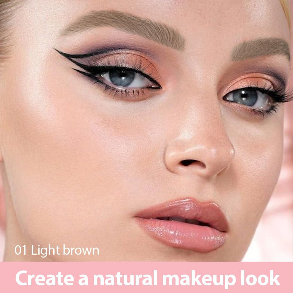 evpct 2Pcs Light Brown Magic Microblading Dual-Ended Eyebrow Contouring Pen Brow Pencil, with 4 Brush Micro-Fork-Tips Applicator and Precise Brush-Tip Hair Like Strokes, Dual-ended Eyebrow Brush