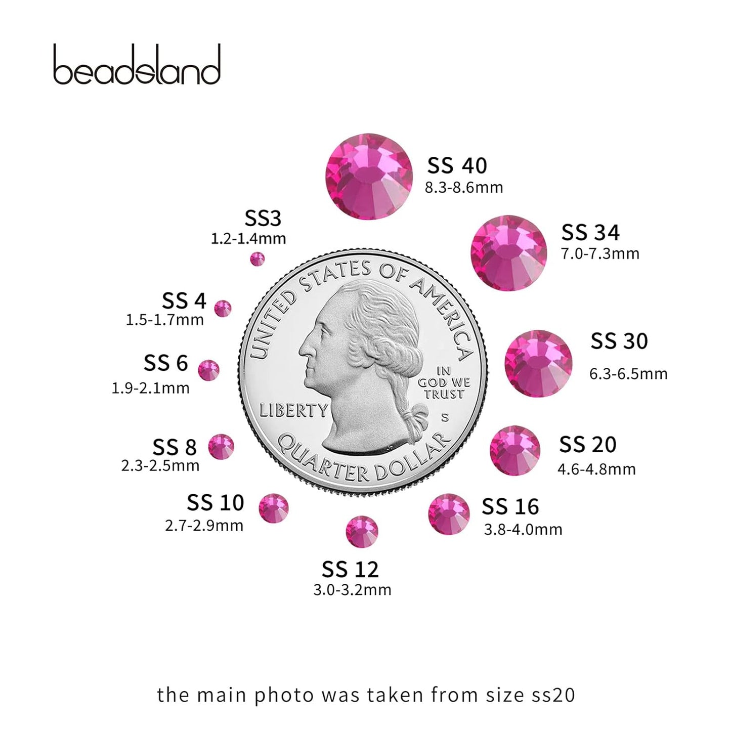 Beadsland 1440pcs Flat Back Crystal Rhinestones Round Gems for Nail Art and Craft Glue Fix, Fuchsia,SS12,3.0-3.2mm