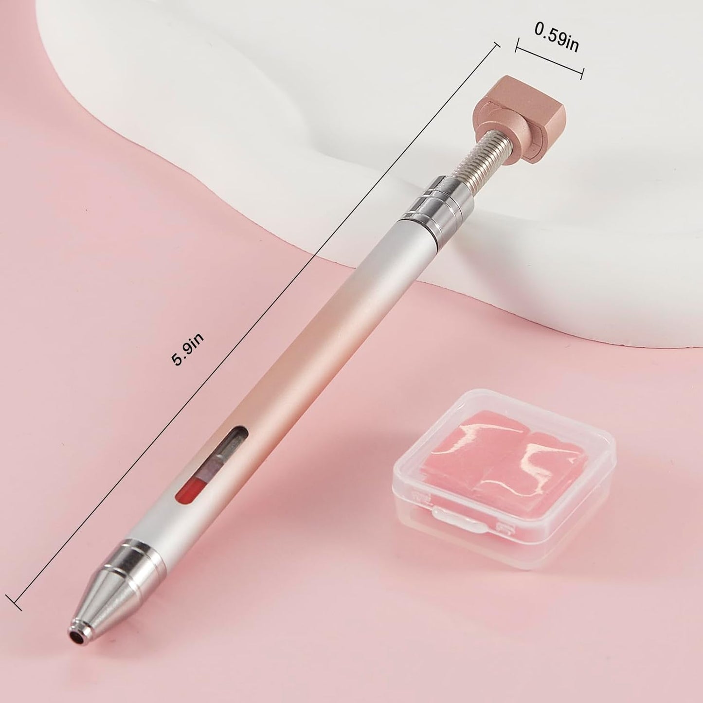 WOKOTO 1 PCS Nail Art Rhinestone Picker Pens With Spare Silicone Clay Tool Orange&Silver Gradient Rotating Push Nail Diamond Art Painting Dotting Pen Refillable Wax Pen For Nails Gems Picker Tool