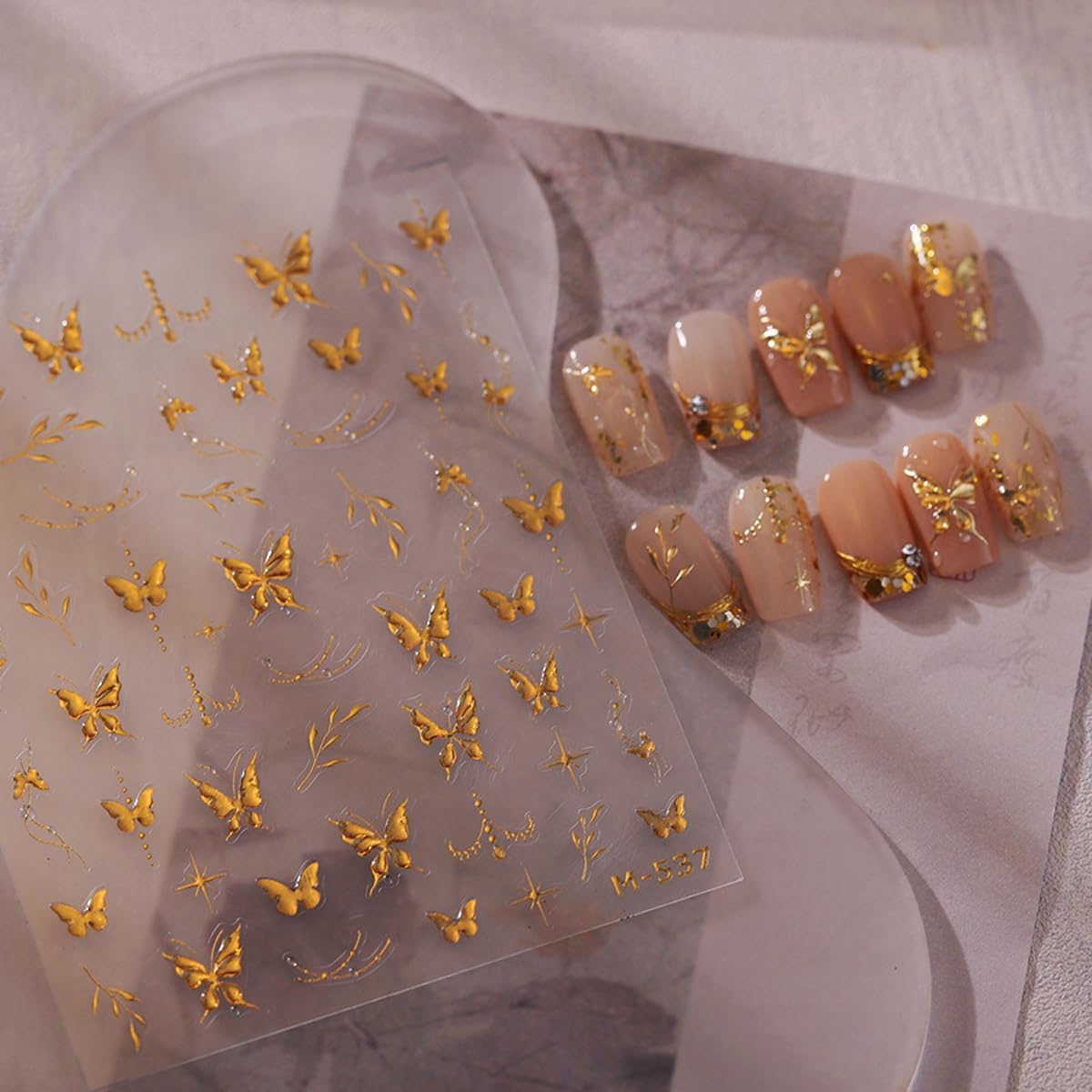 5D Embossed Nail Stickers for Nails Art Butterfly Nail Art Stickers Gold Nails Decals Self Adhesive with Leaf Design Nails Art Decals for Women Manicure Supplies Decorations Accessories