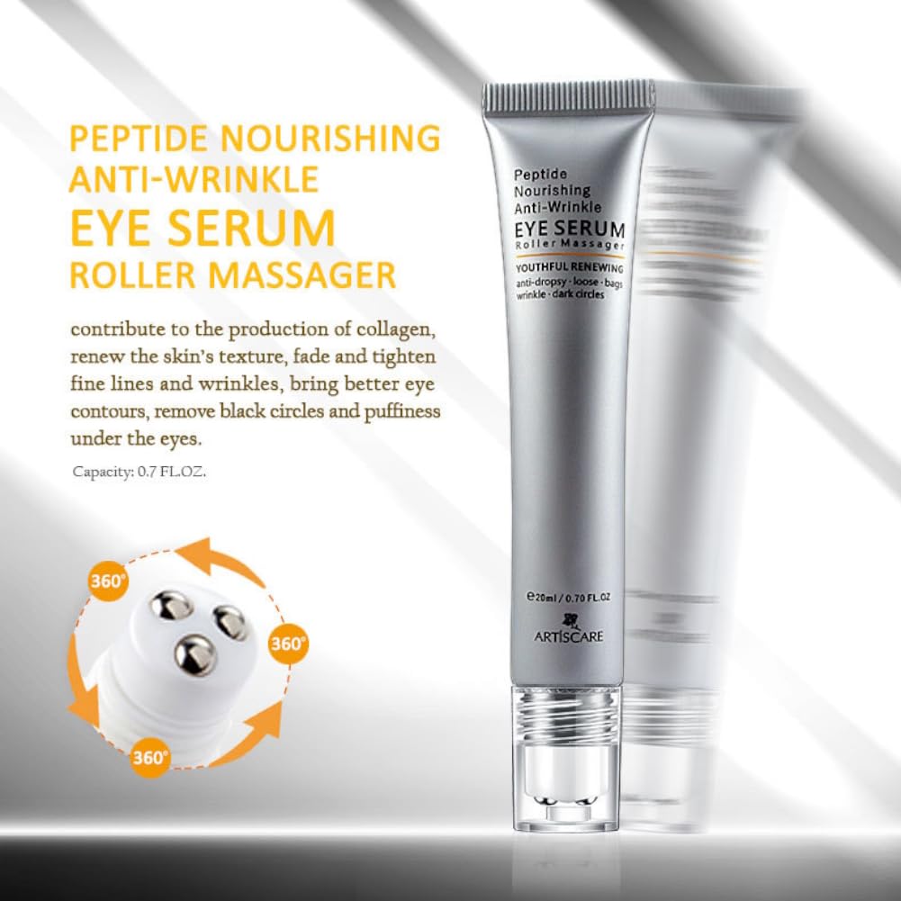 Peptide Under Eye Roller Serum With Roller Balls For Dark Circles And Puffiness | Massage Ball Cream for Fine Lines and Wrinkles | Hydrates Brightens Under Eye Area Restores Skin Firmness (PEPTIDE)