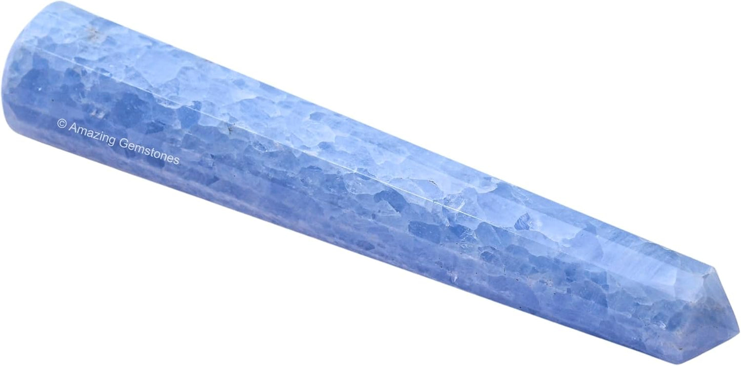 Amazing Gemstone Blue Calcite Crystal Wand Massage Stick - Pelvic Wand Gua Sha for Adults - Crystals and Healing Stones Massage Wands for Adults Gifts (Pointed)