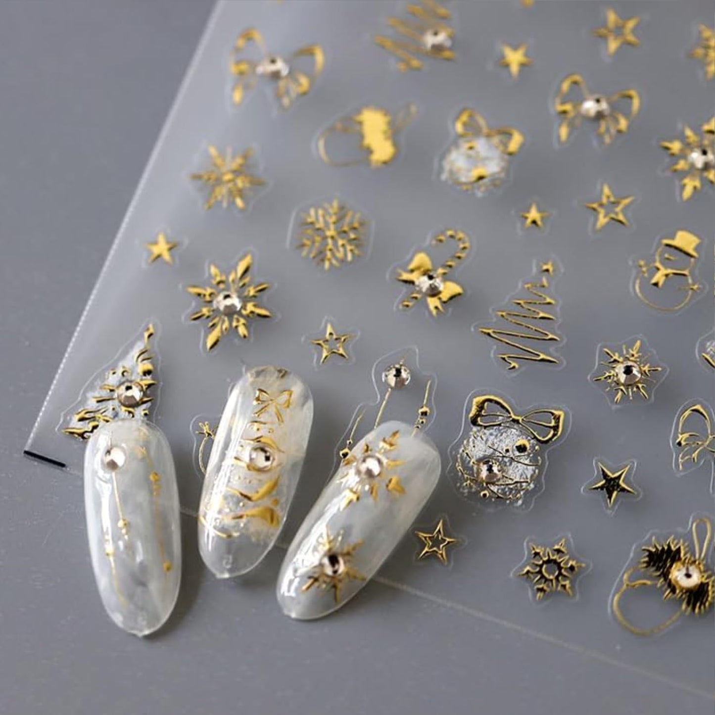 Christmas Nail Stickers 5D Embossed Gold Christmas Nail Decals Holiday Nail Art Stickers with Snowman Xmas Tree Star Snowflake Nail Design Christmas Nails Supplies for Women Girls