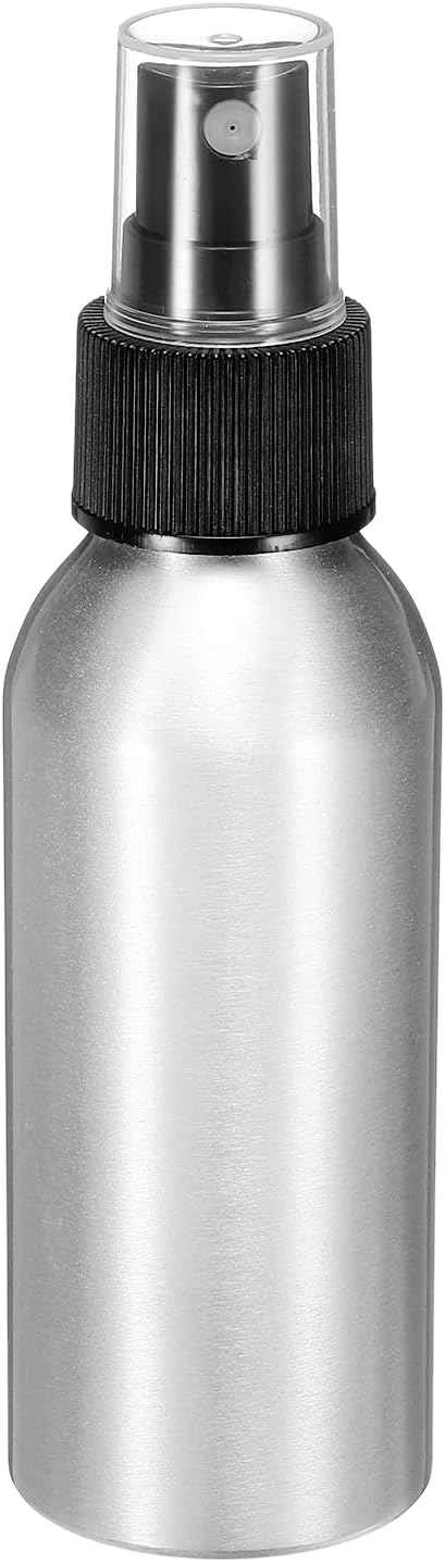 HARFINGTON Aluminum Fine Mist Spray Bottles 100ml/3.4oz Metal Small Liquid Alcohol Refillable Travel Container with Black Plastic Nozzle Cap for Perfume Skincare Cosmetic Storage Bottle