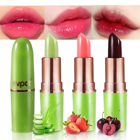 evpct 3Pcs Magic Color Changing Lipstick 24 Hours Original for Women Lasting Waterproof, Aloe Vera Strawberry Black Red Cherry PH Mood Permanent Hardpointing color changing Lipstick Tinted Lip balms