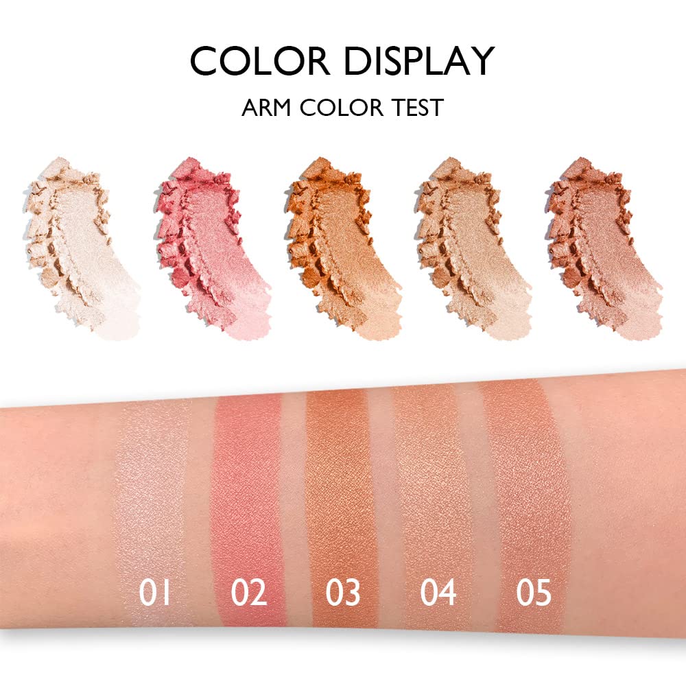 evpct Shimmer Highlighter Highlight Makeup Contour Palette iluminadores de maquillaje, 5 Colors Highlighter+Makeup White Shimmer Blush Bronzer and Makeup Highlighter Powder Palette Illuminators B02