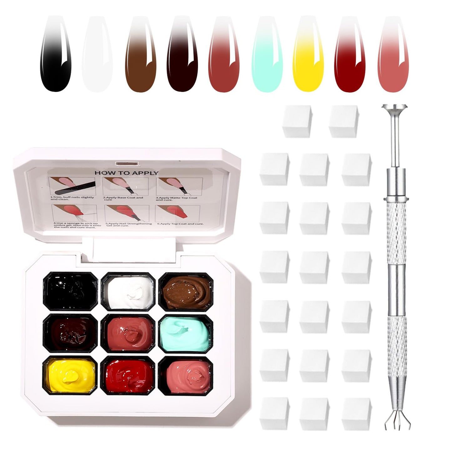 Ombre Gel Nail Polish Nail Sponges for Ombre 9 Series Colorful Blush Effect Gradient Painting Gel for Ombre Nails Multistyle French Manicure Nail Art DIY Home (A13, 1)