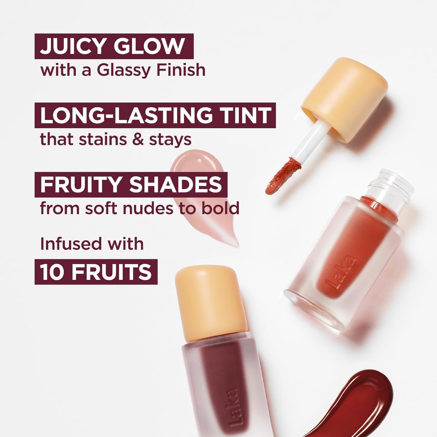 Laka Fruity Glam Lip Tint Mini, Glowing Lip Stain with Wide Color Spectrum, Hydrating & Lightweight Texture, Long-Lasting Bold Stain, Non-Sticky, Vegan, K-Beauty (#130 Fog Berry)