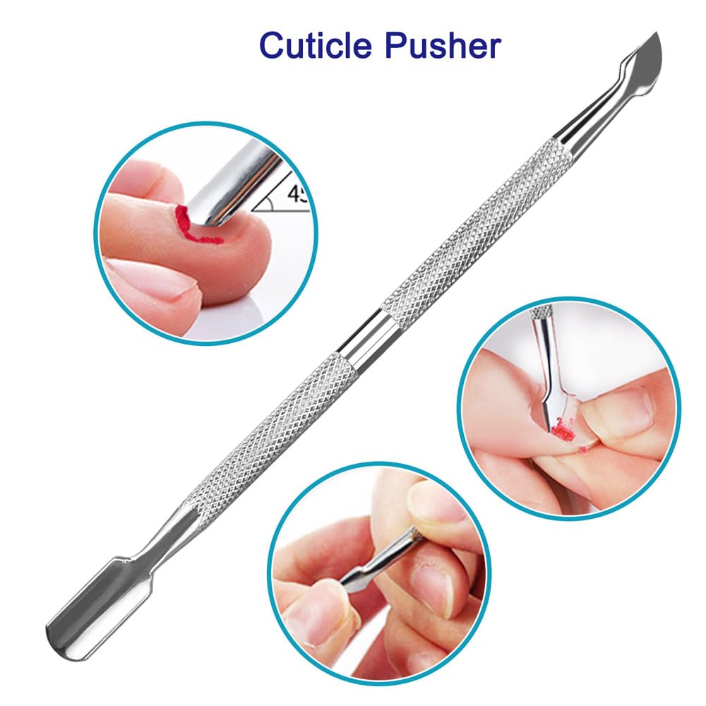 Cuticle Pusher and Cutter, 2PCS Professional Cuticle Remover Tool, Premium Stainless Steel Durable Manicure Kit for Women, Fingernails and Toenails