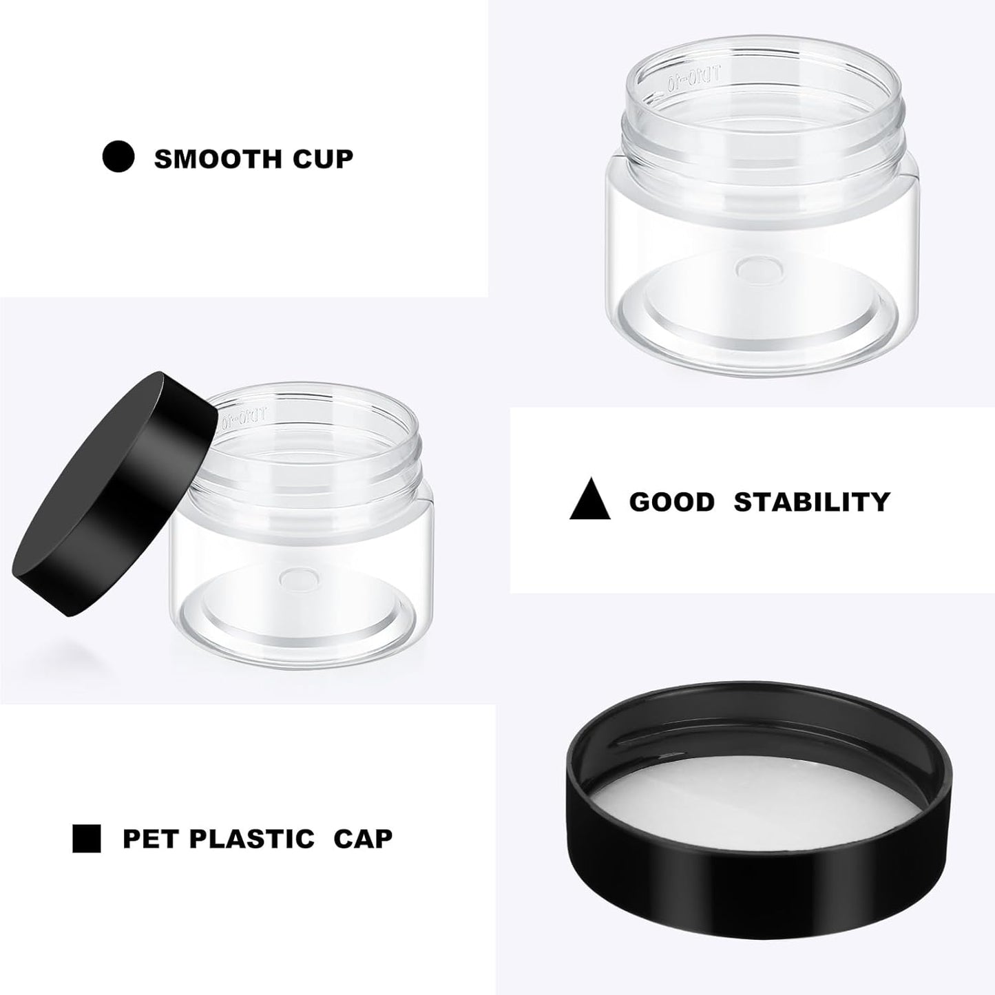 SATINIOR 36 Pieces 0.17 oz Plastic Jars with Lids Wide Mouth Airtight Reusable Container Acrylic Cosmetic Small Jars for Lotions Ointments Travel Toiletries Creams Make up Storage(Black)