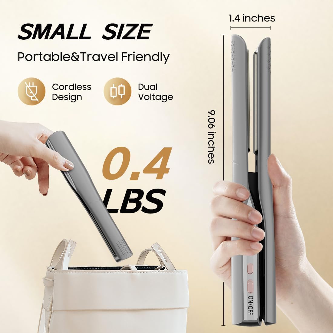 Cordless Hair Straightener and Curler 2 in 1, Fast Heating Cordless Flat Iron, Ultra-Light Portable Straightener for On The Go, Anti-Scald Design with USB-C Charging& Negative Ion (Gray)