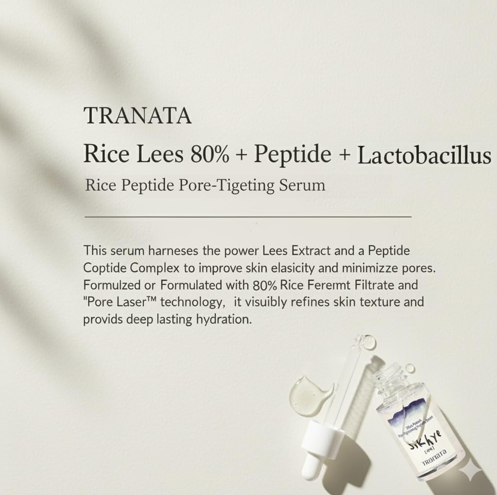 [TRANATA] Rice Punch Peptide Capsule Serum Pore tightening – Korean rice skincare with 80% Rice peptide for Glass Skin Glow Pore tightening Hydration peptide Rice& Lactobacillus for Face