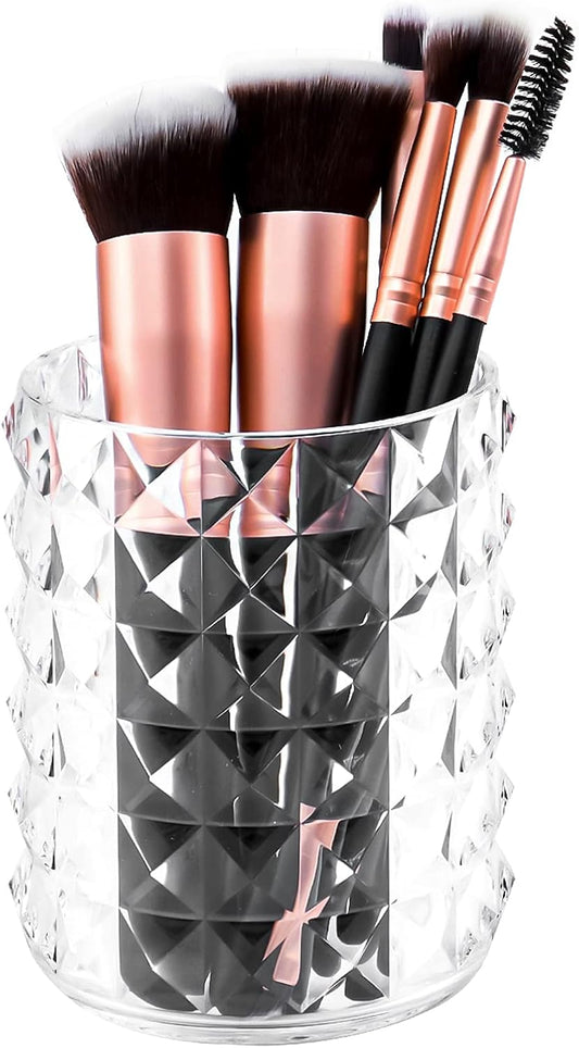 Acrylic Makeup Brush Holder Organizer, Clear Pencil Pen Holder, Crystal Cosmetics Brushes Cup Storage Solution, Round