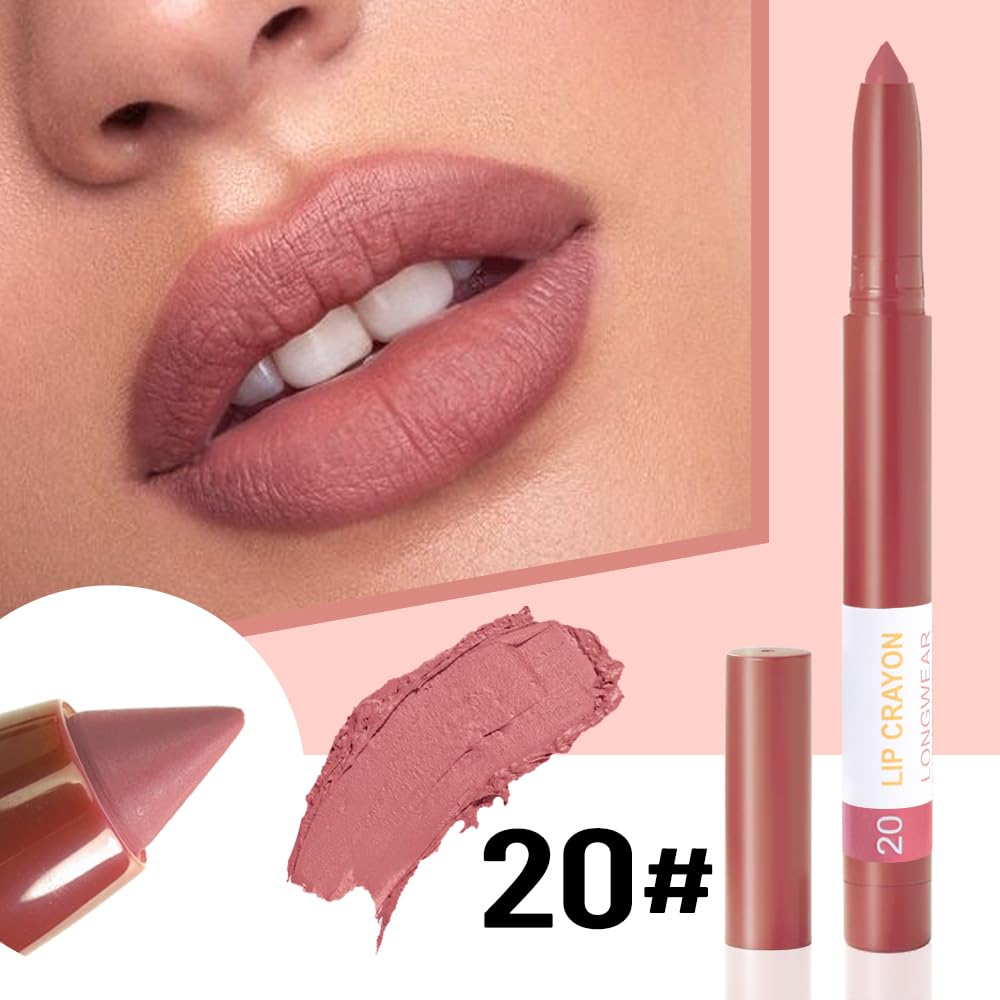 BINGBRUSH Lip Crayons Matte Longwear Lipstick Pack Set,Moisture Smooth Lipliner With Built-in Sharpener Ultimate Lip Crayon for Makeup- Waterproof Velvet Lipgloss Lip Stain(20#light coral)