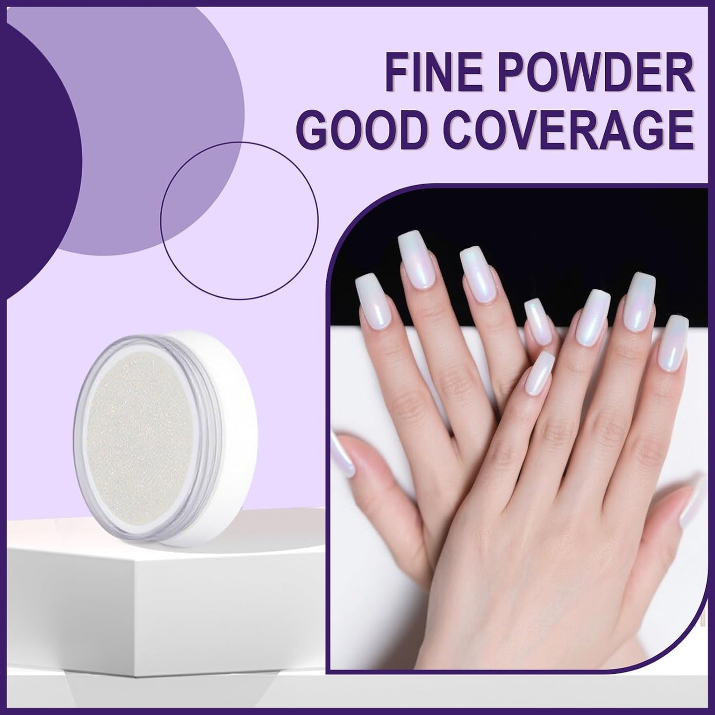 Artdone Chrome Nail Powder Magic White Pearl Kit Mirror Effect Silver Metallic Holographic Dip Nail Powder For Resin Craft & Nail Art Decoration