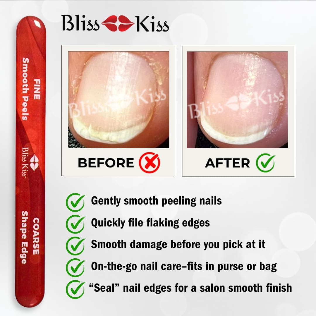 Bliss Kiss Nano Glass Nail Files & Buffer for Weak, Brittle, Peeling Nails for Women for Natural Nails with Case