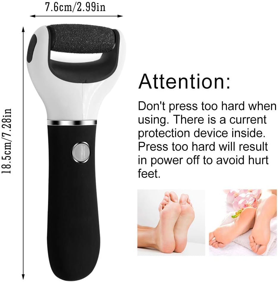 BOMPOW Electric Foot File Hard Skin Remover Pedicure Tools Electronic Callus kit for Cracked Heels and Dead Skin with 2 Roller Heads, Black