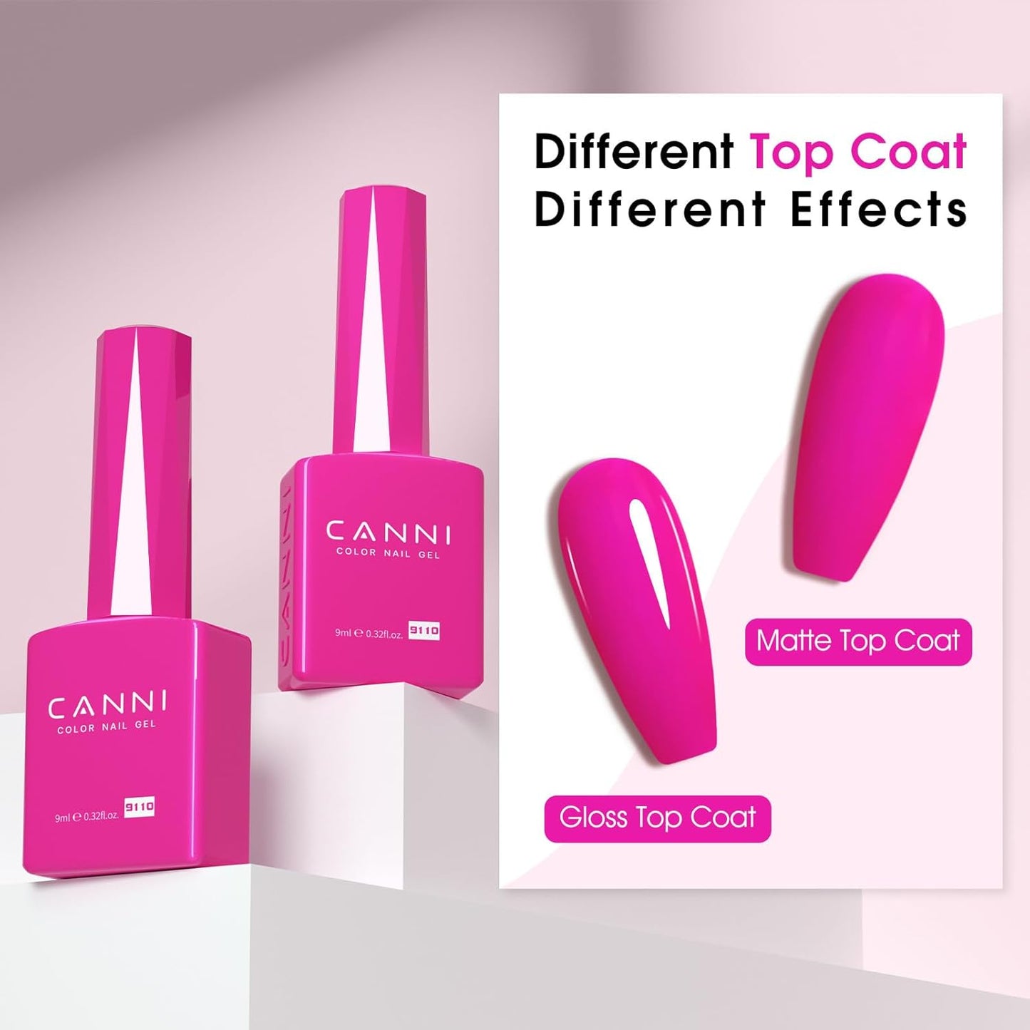CANNI Hot Pink Nail Gel Polish, 1Pcs Bright Coral Pink Cerise Color High Gloss Soak Off UV Gel Nail French Nail Manicure Salon DIY