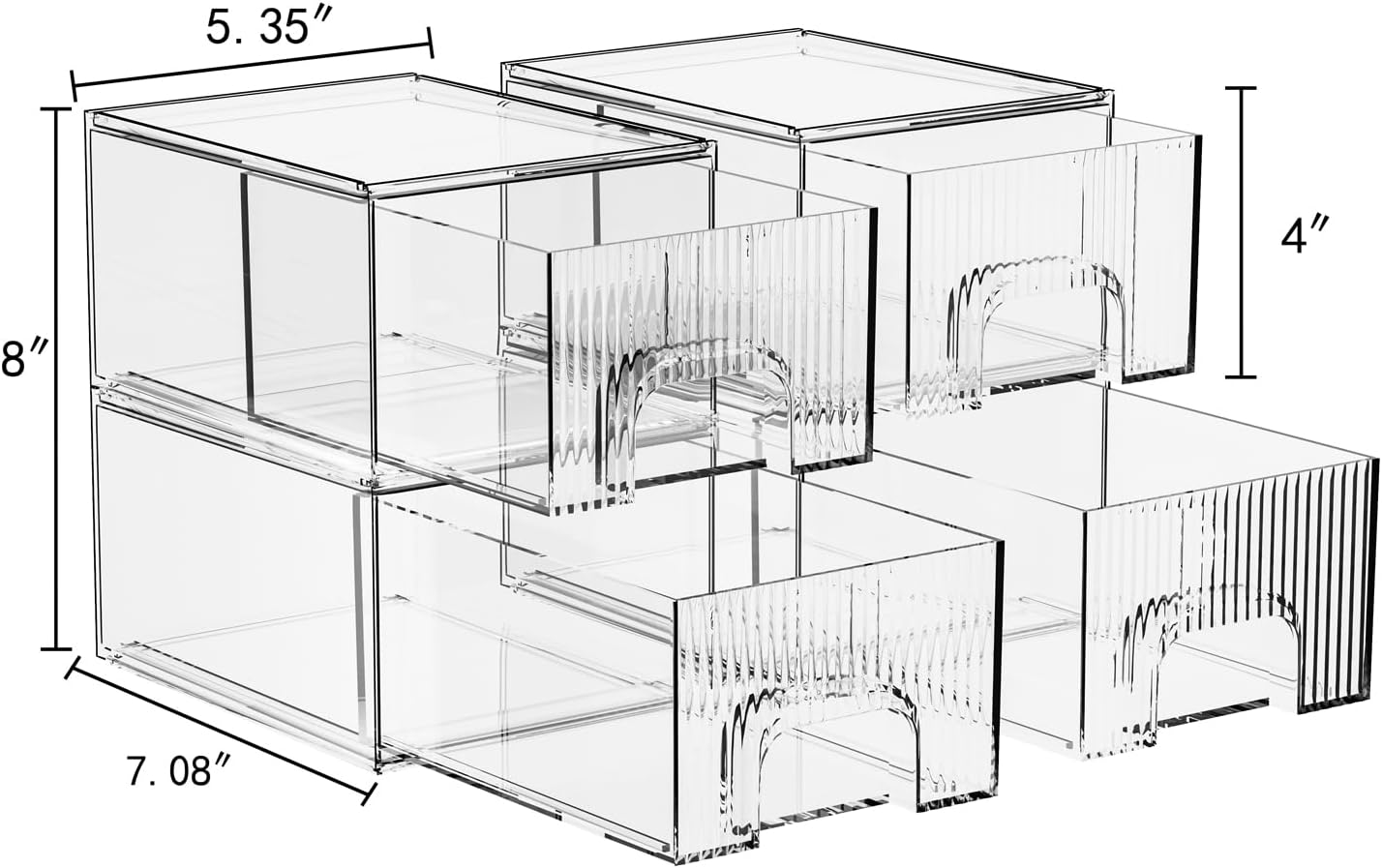 ZHIAI 4 Pack Clear Stackable Storage Drawer, Acrylic Drawer, Cosmetic Organizer, Plastic Organizer for Dresser, Under, Kitchen Cabinet, Pantry, Home Organization and Storage