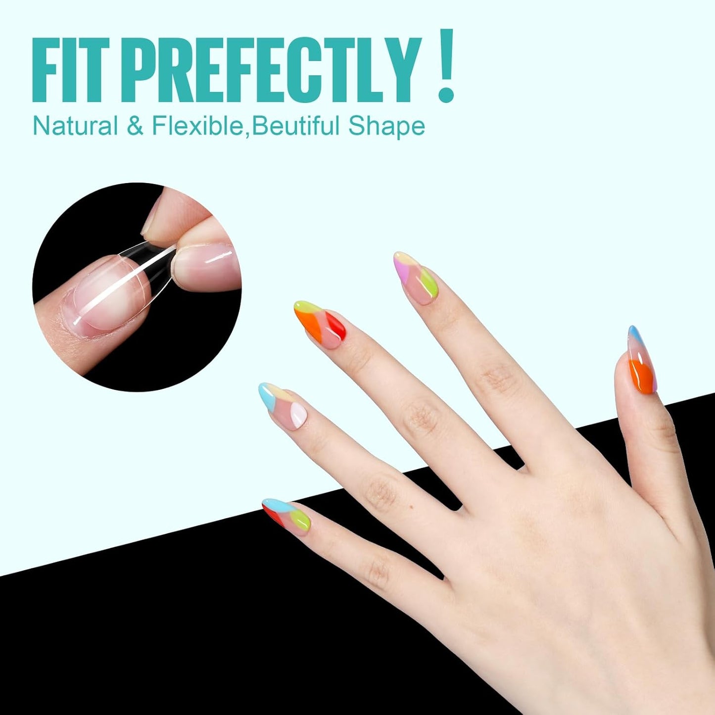 TOMICCA Almond Nail Tips, Medium Almond Acrylic Nail Tips, 216Pcs Full Cover Clear Nails, Nail Extension Tips for Nail salon and DIY at Home