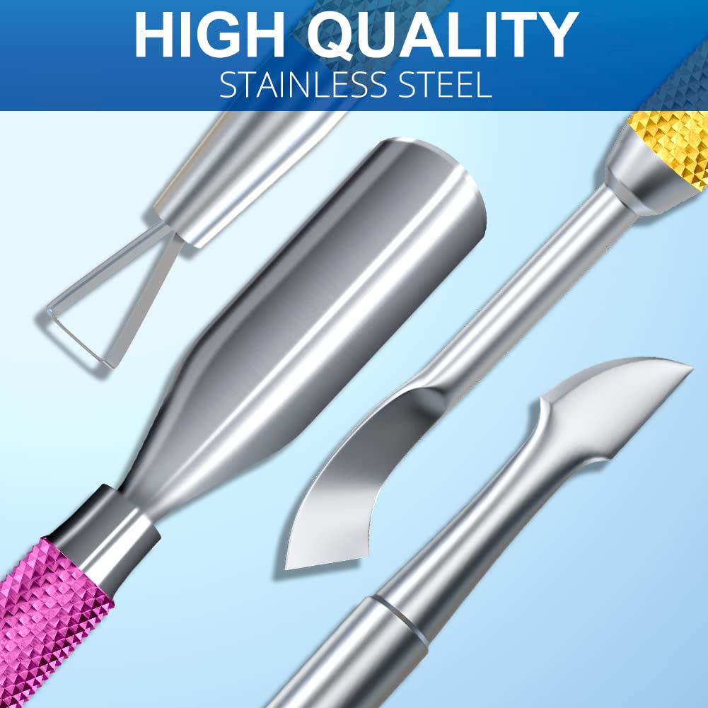 2PCS Metal Pink-Yellow Gradient Cuticle Pusher and Cutter Remover Salon Quality Stainless Steel Gel Nail Polish Peeler Scraper Durable Manicure and Pedicure Cleaner Tool For Fingernail and Toenail