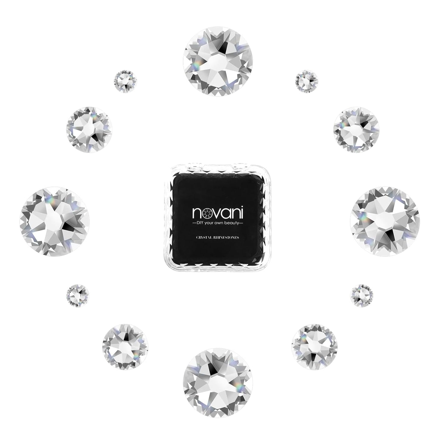 Novani Clear Rhinestones Flat Back Round Rhinestone Style 2088 Sparkly Crystal Gemstones for Nail Art and Crafting,Mix Size(SS6-SS40)