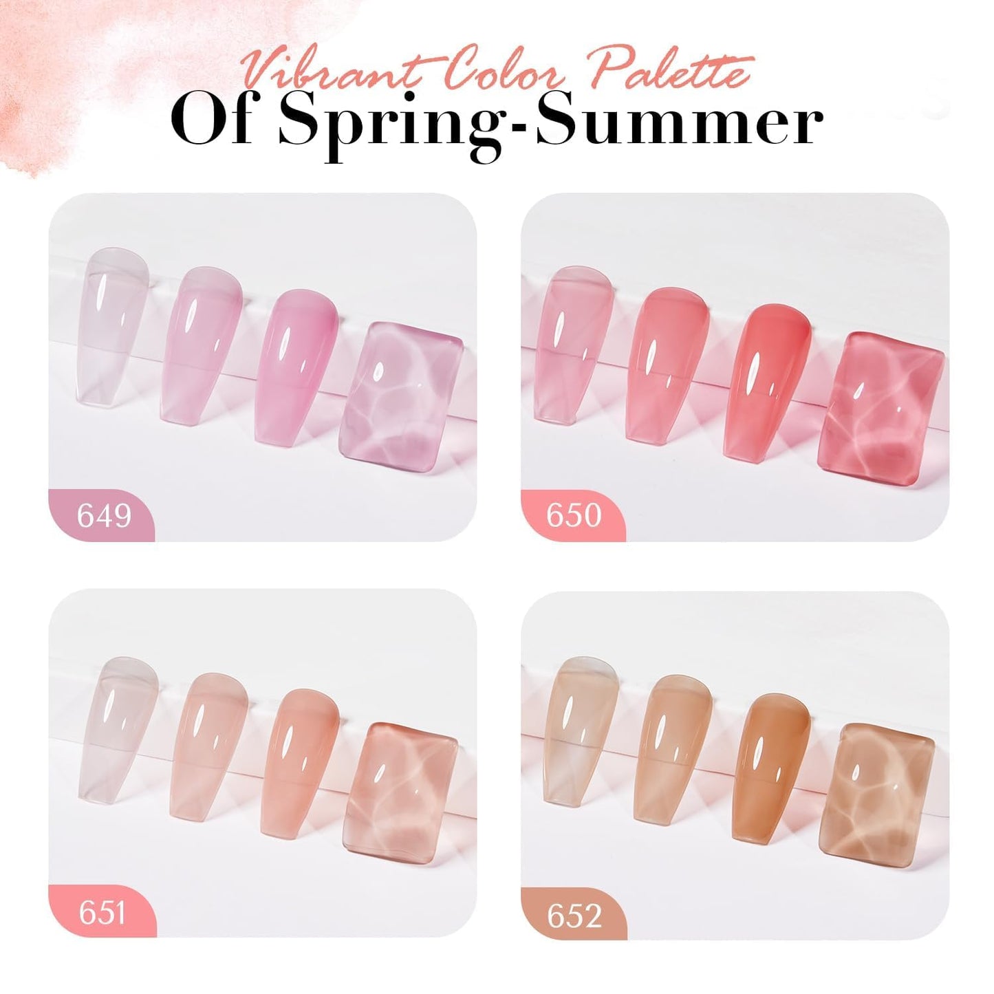 AZUREBEAUTY Jelly Nail Polish Set Quick Dry Transparent Nude Pink Purple Brown 4 Colors Sheer Natural Nail Lacquer Fingernail Kit with Top Coat Nail Polish DIY Salon Home