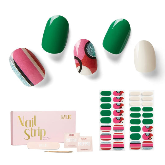 Nailog Semi Cured Gel Nail Strips 34 pcs| Long Lasting Nail Polish Sticker Wraps with Glossy Gel Finish, Rhapsody