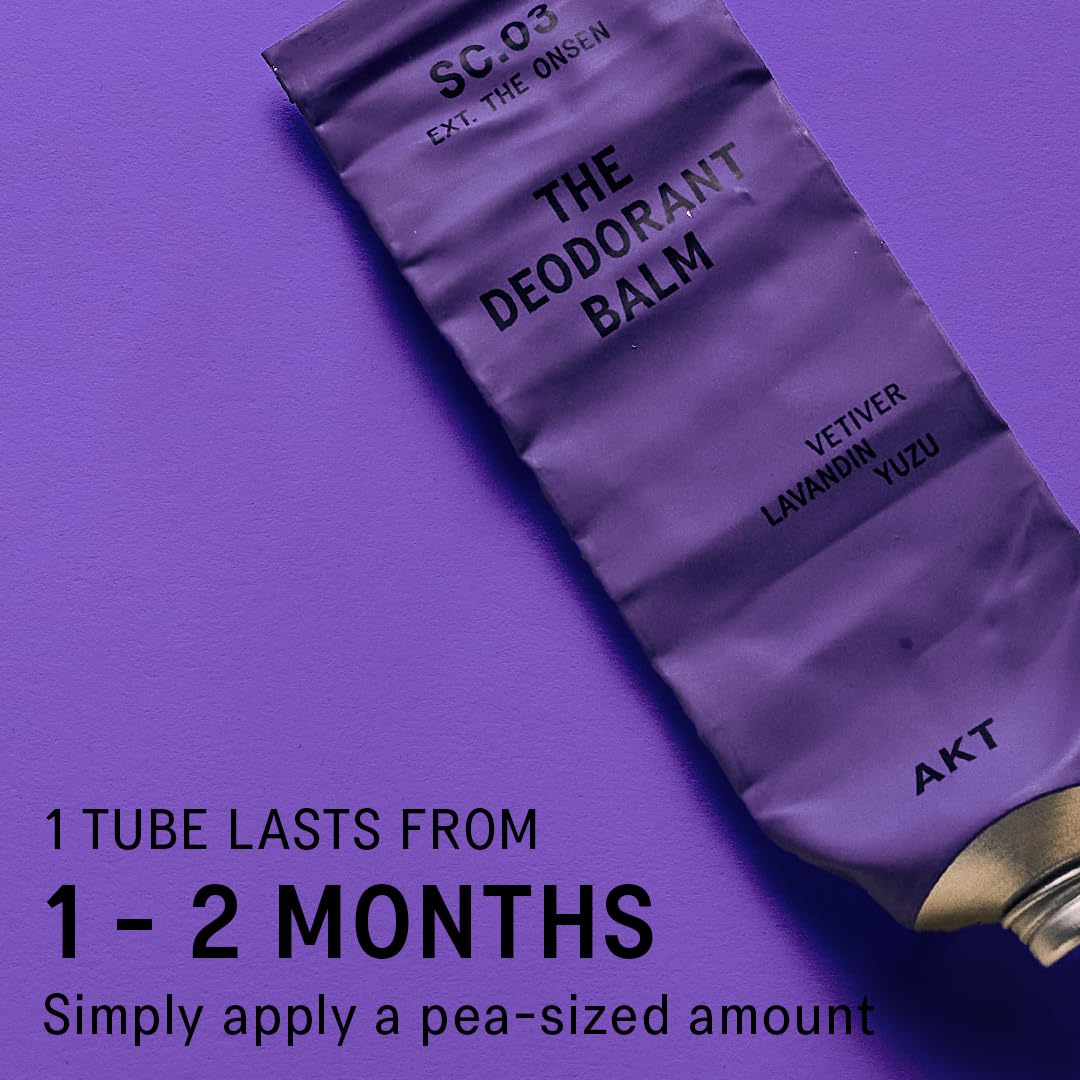 AKT, THE DEODORANT BALM. Award winning, multi-use, natural deodorant. Plastic Free. Gender Free. Aluminium Free. 100% effective — 1 tube lasts up to 3 months.SC.03 THE ONSEN. 50ml/1.76 FL.OZ