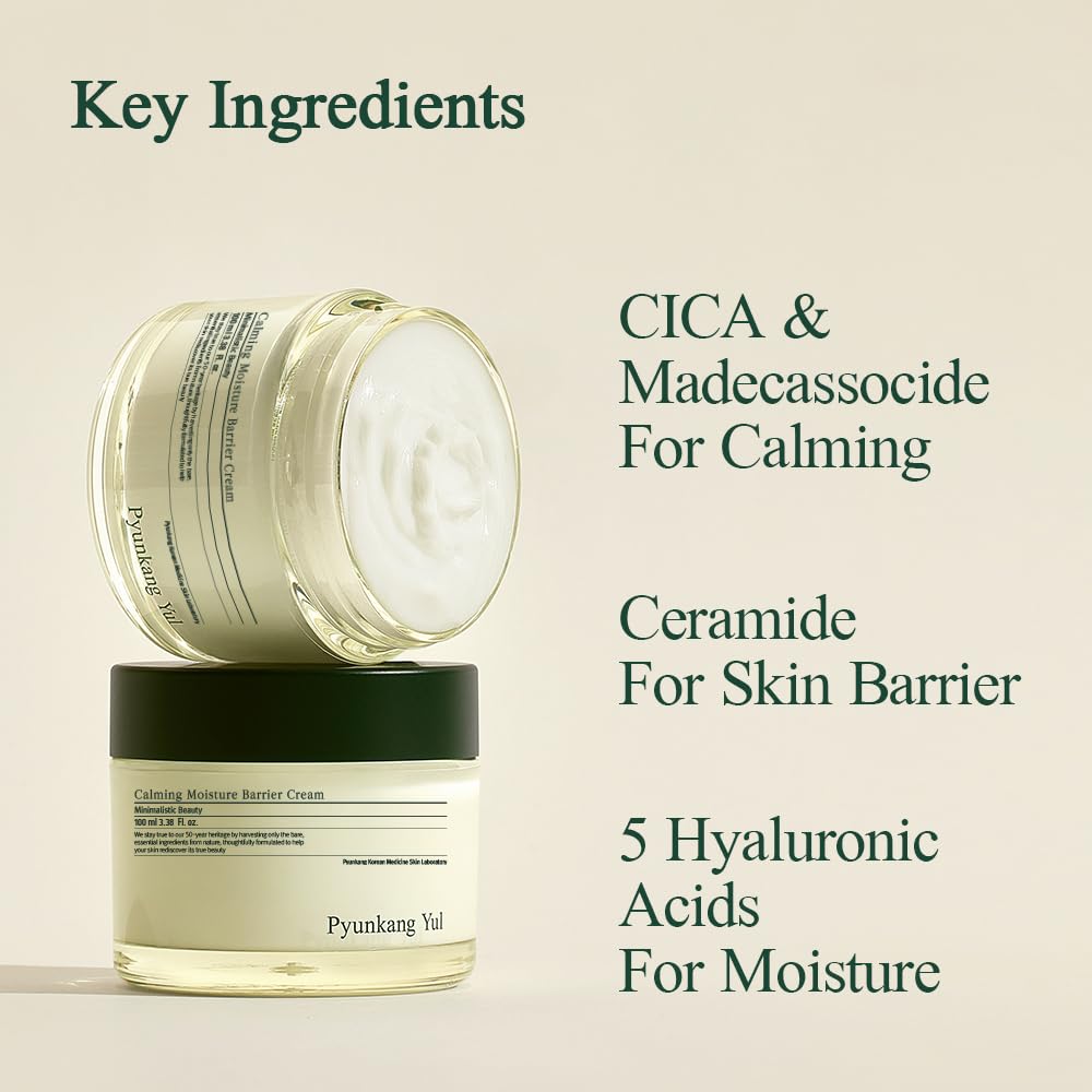 Pyunkang Yul PKY Calming Moisture Barrier Cream Instantly Soothes Sensitive Skin, Hyaluronic Acid & Ceramide for Hydration, Vegan, Korean Skincare (3.38 Fl. Oz, 100ml)