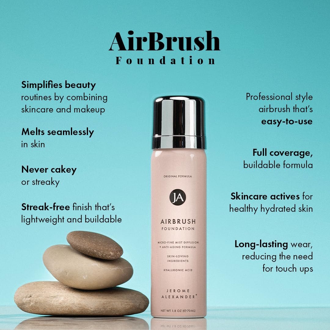 MagicMinerals AirBrush Foundation by Jerome Alexander – 2pc Set with Airbrush Foundation and Kabuki Brush - Spray Makeup with Anti-aging Ingredients for Smooth Radiant Skin - Medium Dark