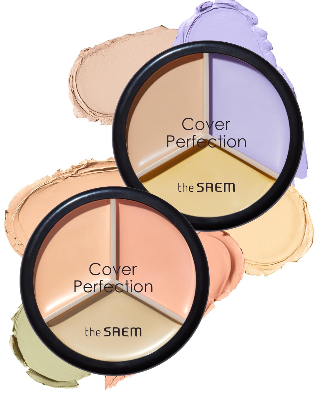 THESAEM Cover Perfection Triple Pot Concealer 03 Correct Up Beige + 04 Tone Up Beige - Fair to Light Skin Tone - 3 Color Full Coverage Concealer - Covers Pigmentation&Blemish Spots,Corrects Skin Tone