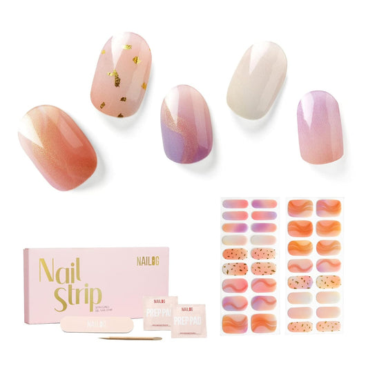Nailog Semi Cured Gel Nail Strips 34 pcs | Long Lasting Nail Polish Sticker Wraps with Glossy Gel Finish | Twilight