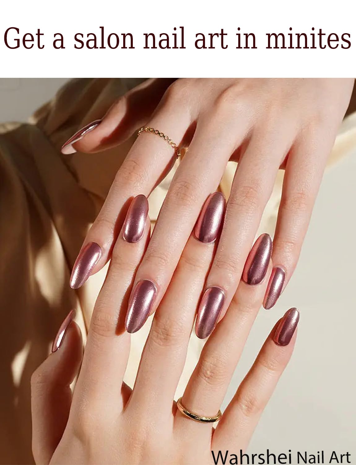 Semi Cured Gel Nail Strips, Rose Gold, Chrome Mirror 20pcs Gel Nails Sticker for Home Nails DIY