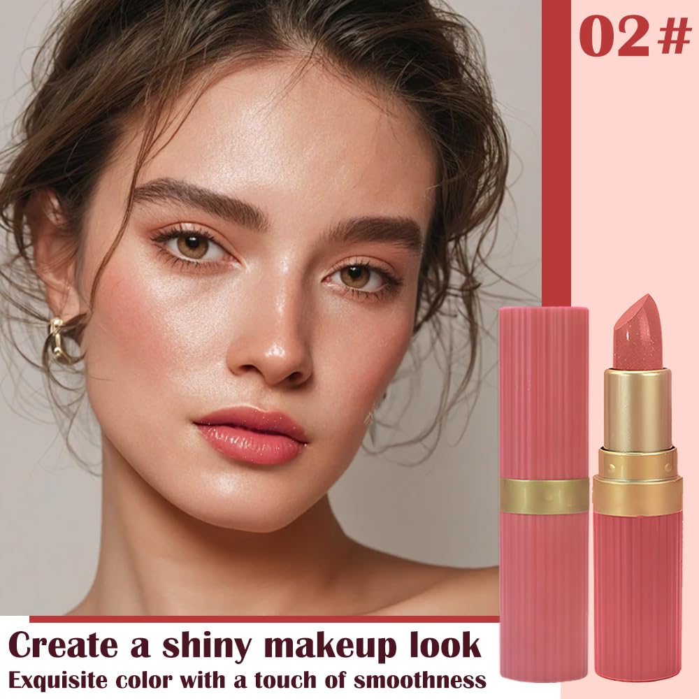 Nude Metallic Lipstick for Women,Lightweight Shimmer Frosted Lipstick,Glitter Lip Gloss Stain Long Lasting Waterproof Smudge Proof 24 Hour Full Coverage Lip Makeup,Vegan