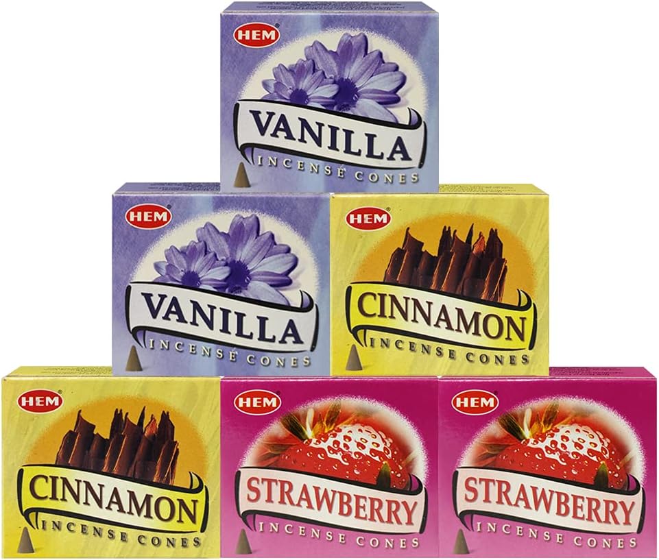Vanilla Cinnamon Strawberry Incense Cones & Holder Bundle Variety Pack From Hem Trumiri Insense Insence