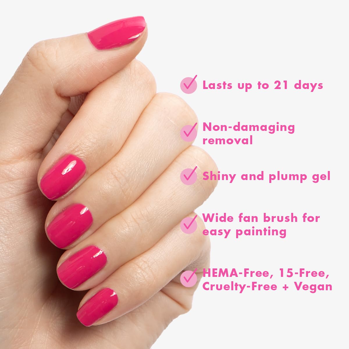 Olive & June Gel Polish | UV LED Nail Lamp Needed | Long Lasting Formula | Up to 21 Days of Wear | Damage-Free Removal | Salon-Quality Manicure, Pedicure at Home | XOXO | Hot Pink