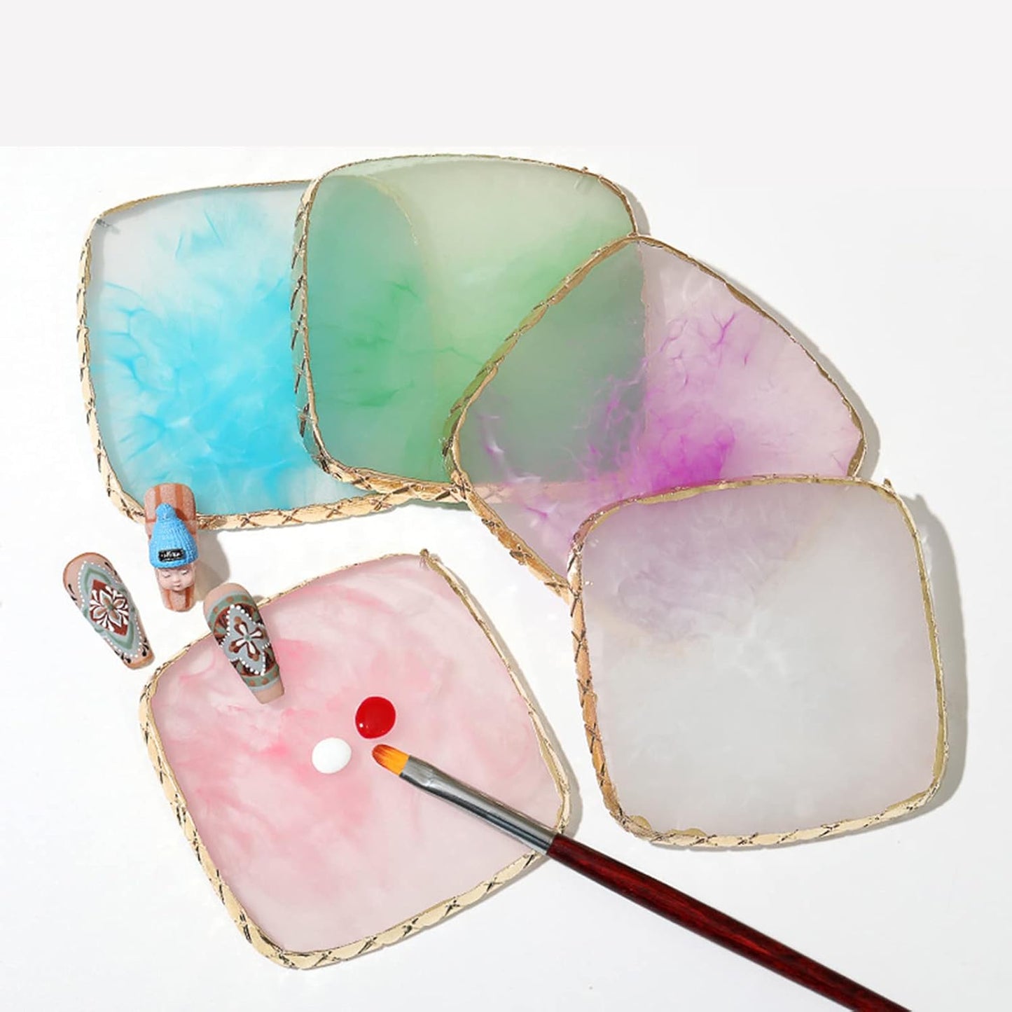 1 Piece Nail Art Palette Nail Polish Palette Mixing Palette Makeup Plate Nail Plate for Nail Art Nail Tip Holder Nail Art Display (pink square)