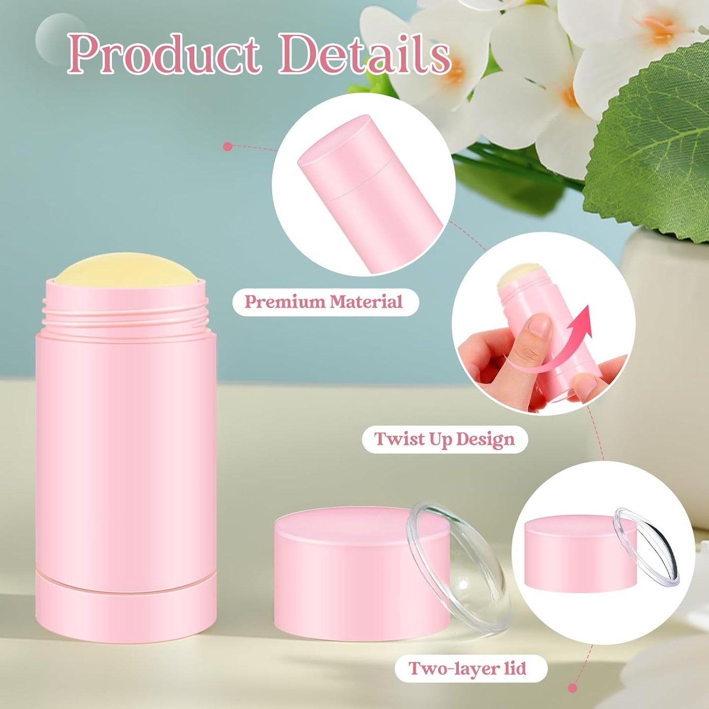 30 Pcs Empty Deodorant Containers Twist up Filling Stick Plastic Deodorant Container Refillable Bottles Bottomfill Round Lip Balm Tubes for Homemade DIY Lipstick Crayon(30 ml,Pink)