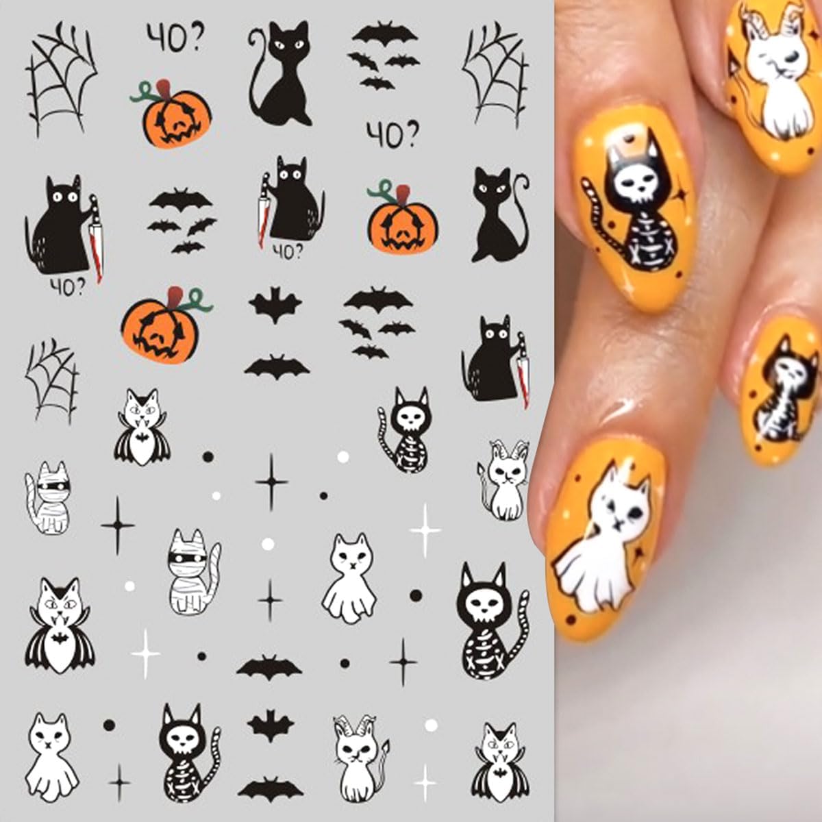 12Pcs Halloween Nail Stickers - 3D Self-Adhesive Halloween Nail Decals - Pink Ghosts Skull Pumpkin Nail Design Decorations for Halloweens DIY Manicure Supplies