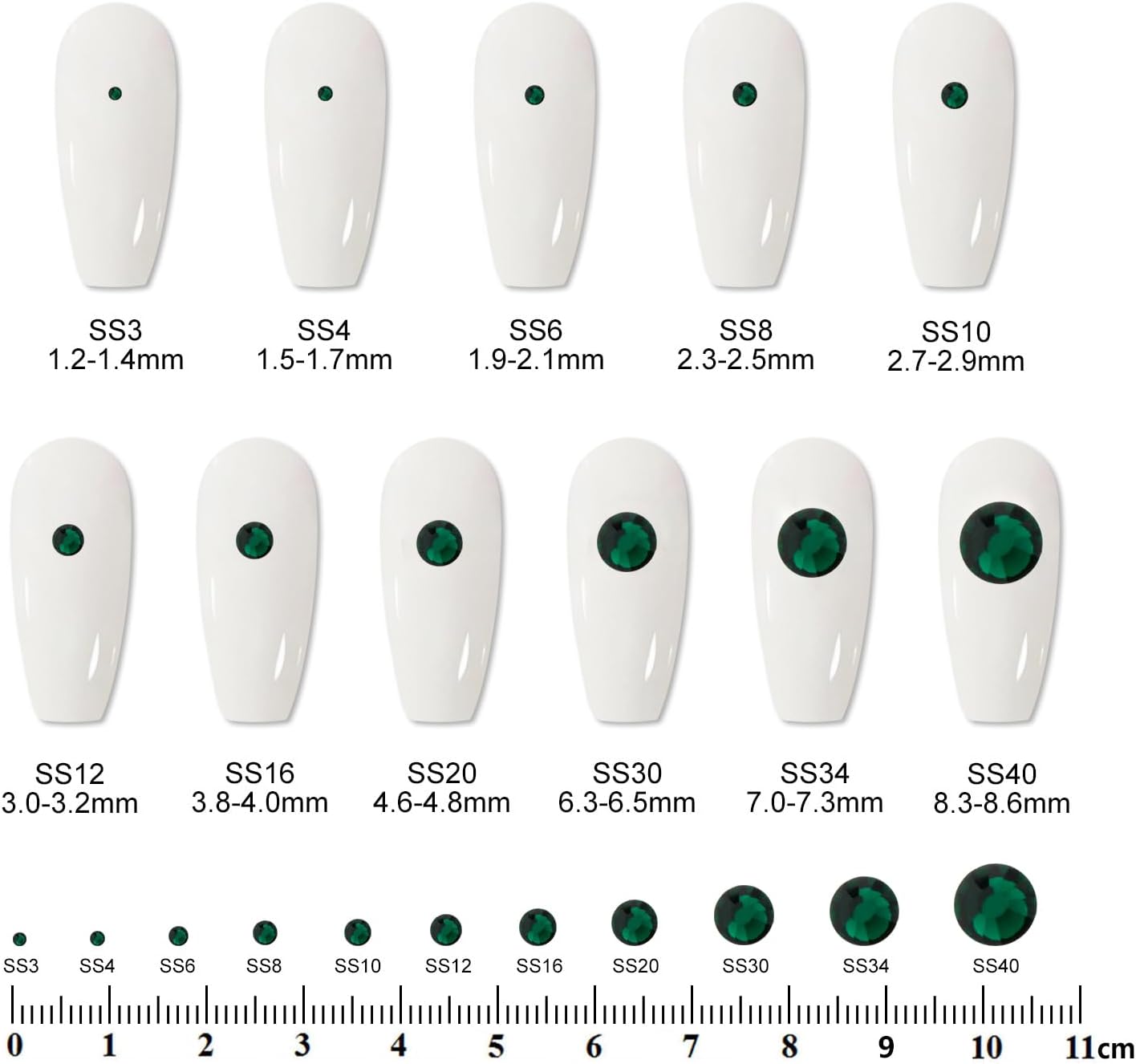 3000PCS SS8 Flatback Rhinestones | 12-Facet Diamond-Cut Glass Gems for Nail Art, Clothing, DIY Crafts |Glue-On Decoration Stones with Silver Backing(Emerald)