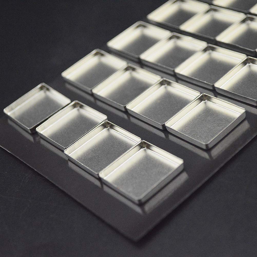 30 Pieces Empty Square Metal Tin Palette Pans Empty Square Metal Pans Cosmetic Eyeshadow Pans for Eyeshadow Palette Magnetic Makeup Palette, 26mm Wide 3.5mm Height