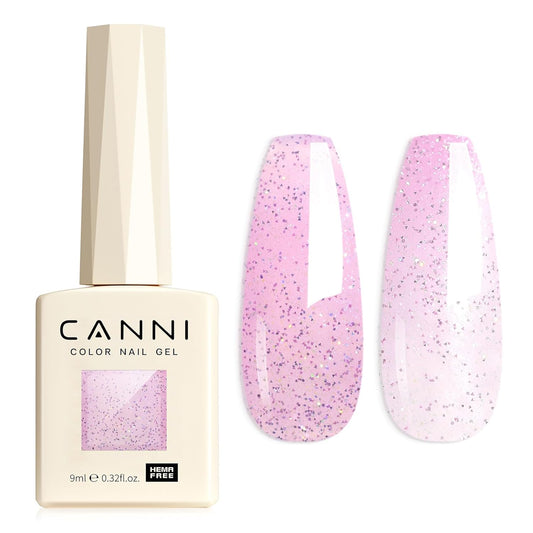 CANNI 1 Pcs Pink Glitter Gel Nail Polish, Shimmer Sparkly Pink Colors Gel Polish Soak Off Led Nail Art Gel Manicure Salon DIY