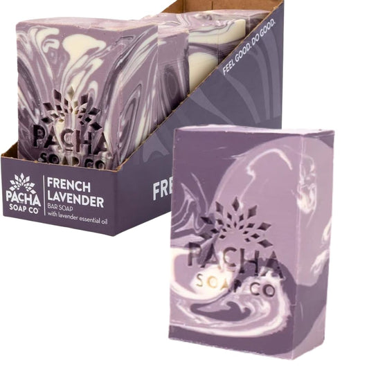 Pacha Soap Co. Bar Soap - Premium, Handcrafted, Hydrating, Natural Face Wash, Hand Cleanser, Body Wash, Soothing Essential Oils (French Lavender, 5-Pack, 4 oz ea)