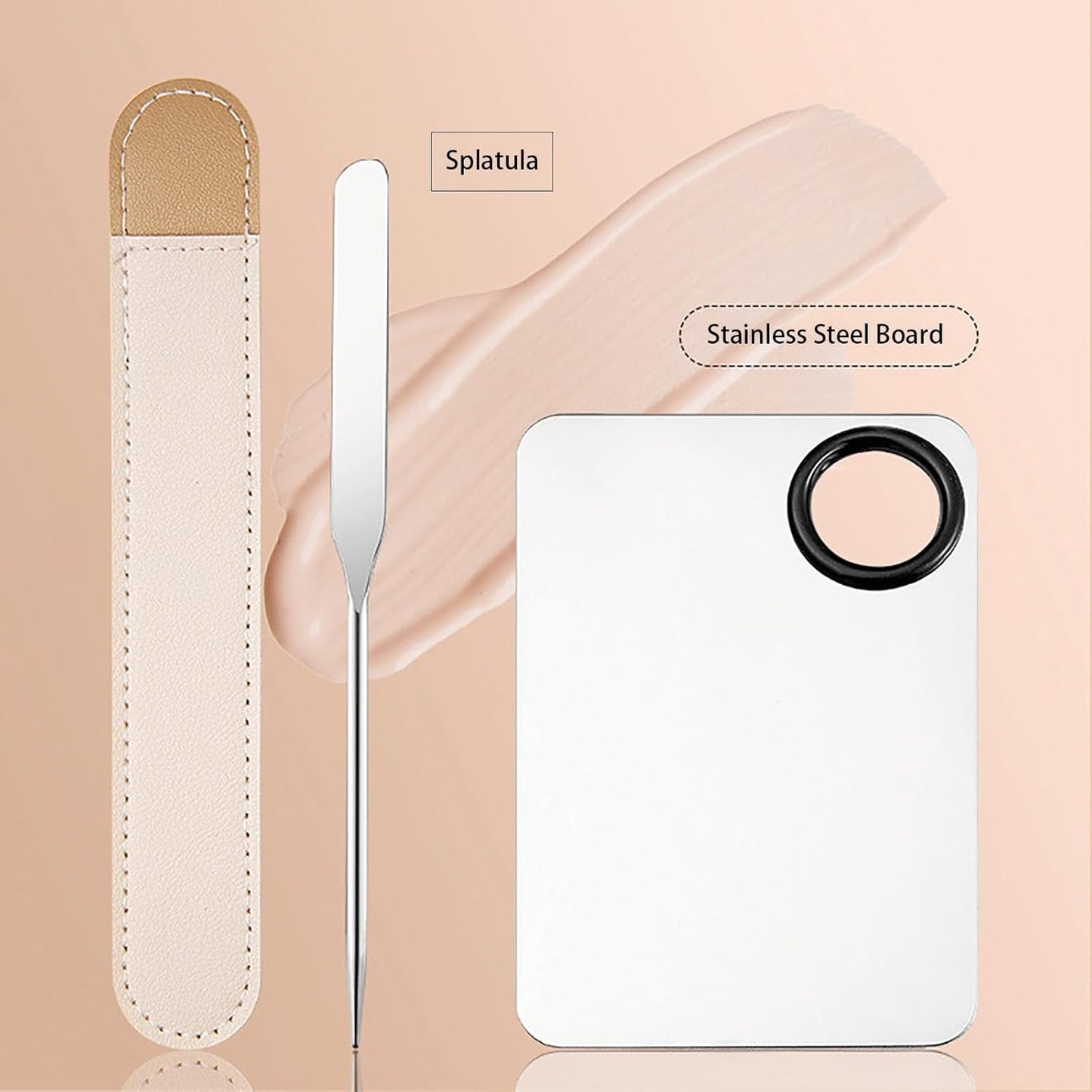 Makeup Spatula Set Stainless Steel, Make Up Tools Mini Mixing Tray with Finger Ring, Makeup Paint Palette, Pack of 3