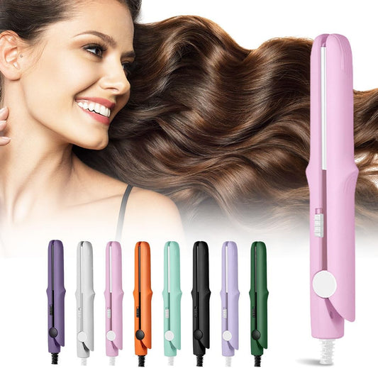2025 New Mini Dual-Purpose Curling Iron, 2-in-1 Curling Wand Flat Iron Hair Straightener, Travel Curling Iron for All Hair Types (Pink)
