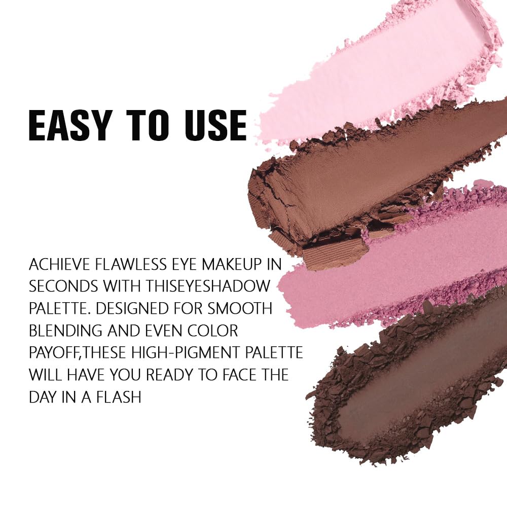 evpct Pink Powder Eyeshadow Quad Palette, Light Pink Rose Nude Chocolate Dark Brown Matte Glitter Shimmer Matte High Pigment Eye Shadow Palette Makeup for older Women, Smudge Proof Vegan Cruelty-free