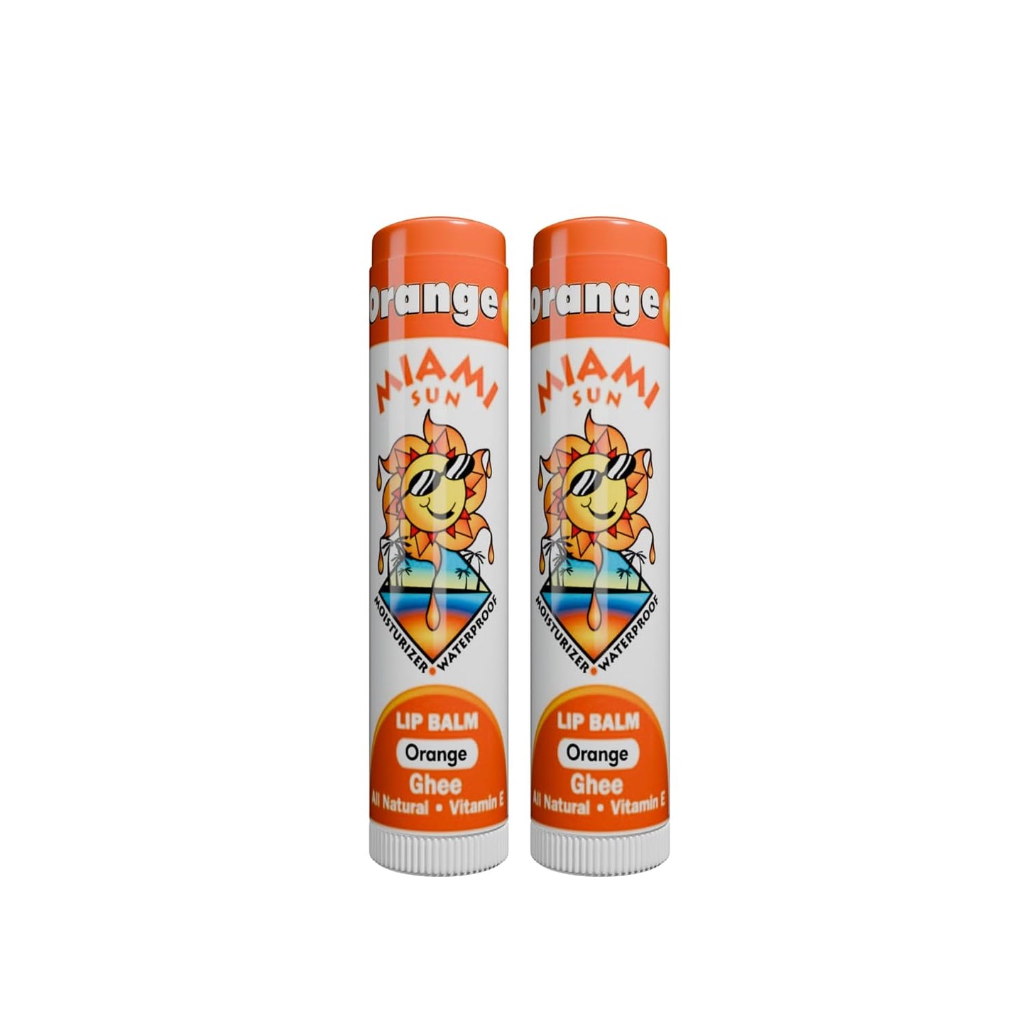 Miami Sun Natural Ghee Lip Balm, Hydrating Lip Treatment with Shea Butter & Beeswax, Organic & Non-Toxic, Best for Dry, Chapped Lips - Moisturizing, Healing, Chemical-Free Lip Repair (2 Count, Orange)