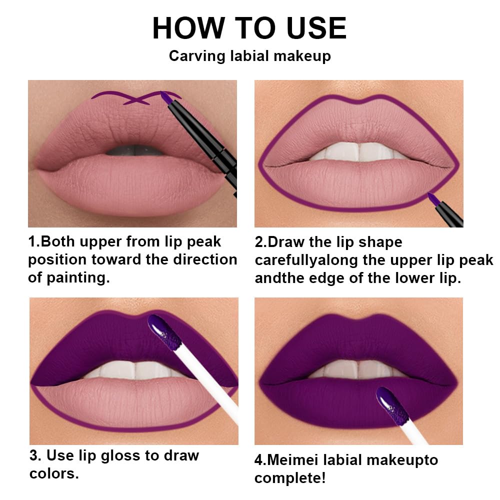 evpct 3Pcs Burgundy Red Black Dark Purple Matte Lip Liner & Liquid Lipstick Stain Makeup Set for Women, Lip Liner Stain Long Lasting Waterproof Smudge Proof, Cruelty Free Lip Makeup 24 hours originale